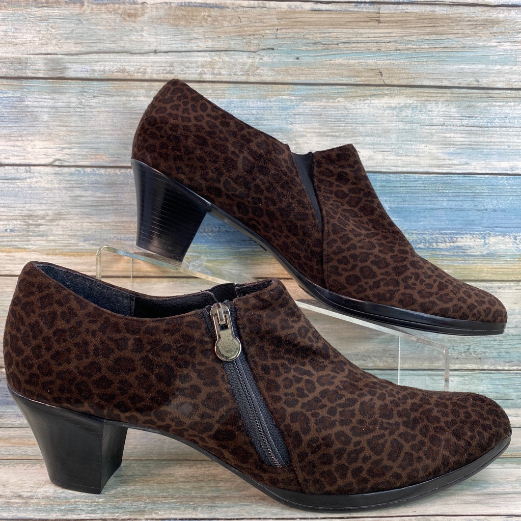 Munro Womens Brown Leopard Print Fabric Zip Up Booties